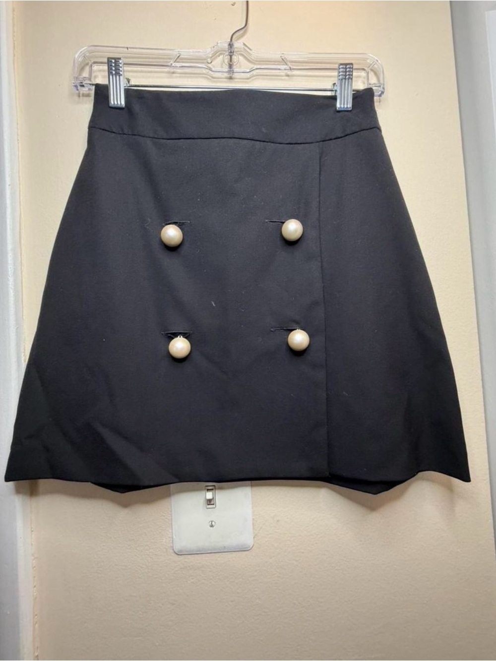 Zara Black Mini Skirt with Pearl Buttons